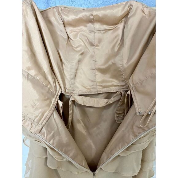 Jovani Vintage Nude Strapless Gown Ruched Bodice and Ruffle - Picture 7 of 15